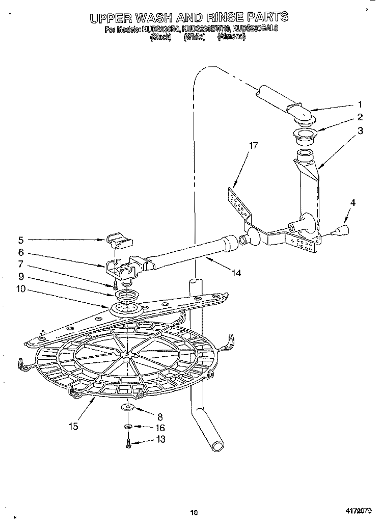 UPPER WASH AND RINSE Diagram and Parts List for KUDS230BAL0  KitchenAid Dishwasher