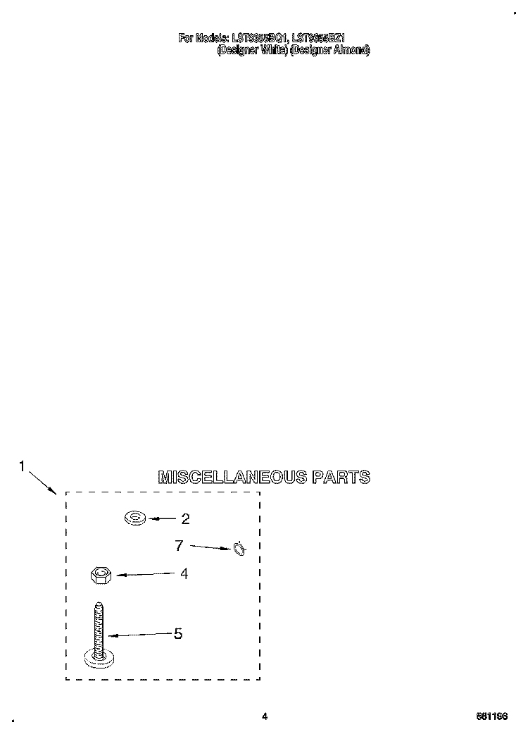 MISCELLANEOUS Diagram and Parts List for LST9355BQ1  Whirlpool Washer