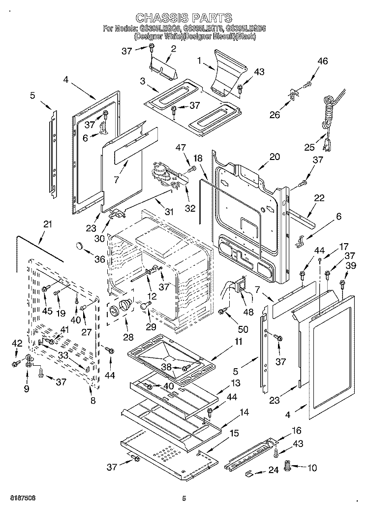 CHASSIS Diagram and Parts List for GS395LEGT6  Whirlpool Range