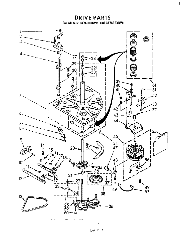 DRIVE Diagram and Parts List for LA7680XKW1  Whirlpool Washer