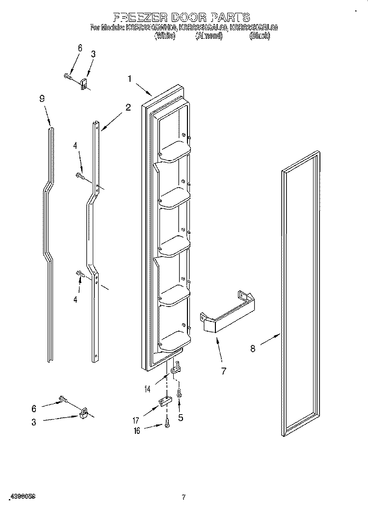 FREEZER DOOR Diagram and Parts List for KSRS22KGWH00  KitchenAid Refrigerator