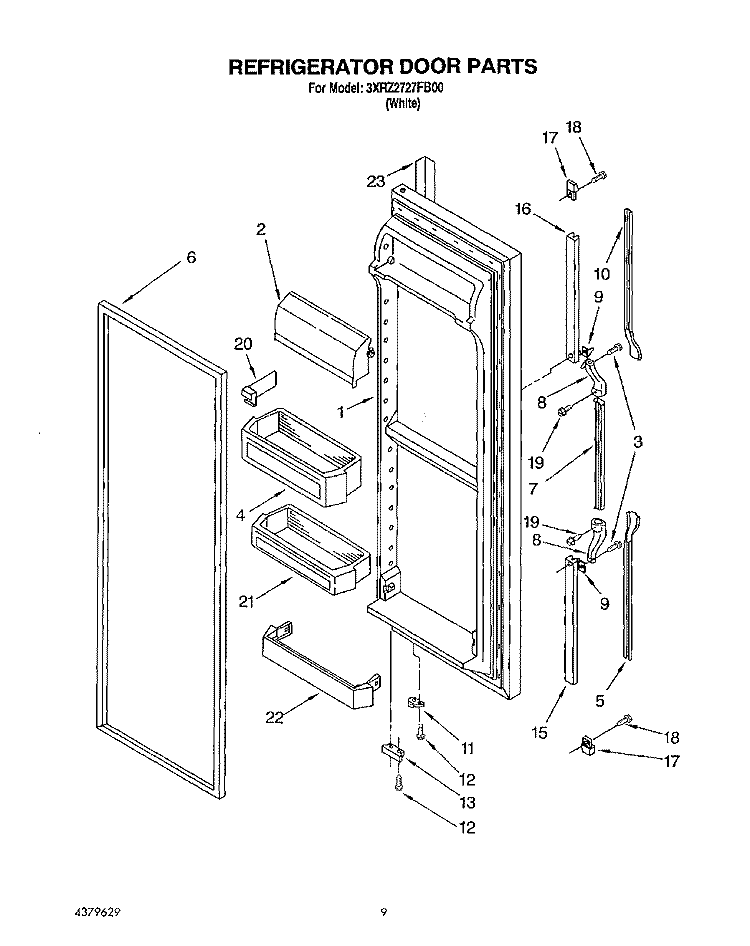 REFRIGERATOR DOOR Diagram and Parts List for 3XRZ2727FB00  Whirlpool Refrigerator