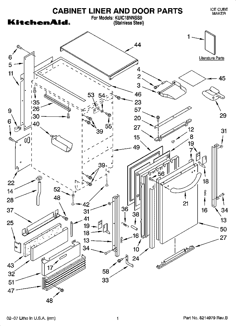 CABINET LINER AND DOOR PARTS Diagram and Parts List for KUIC18NNSS0  KitchenAid Ice Maker