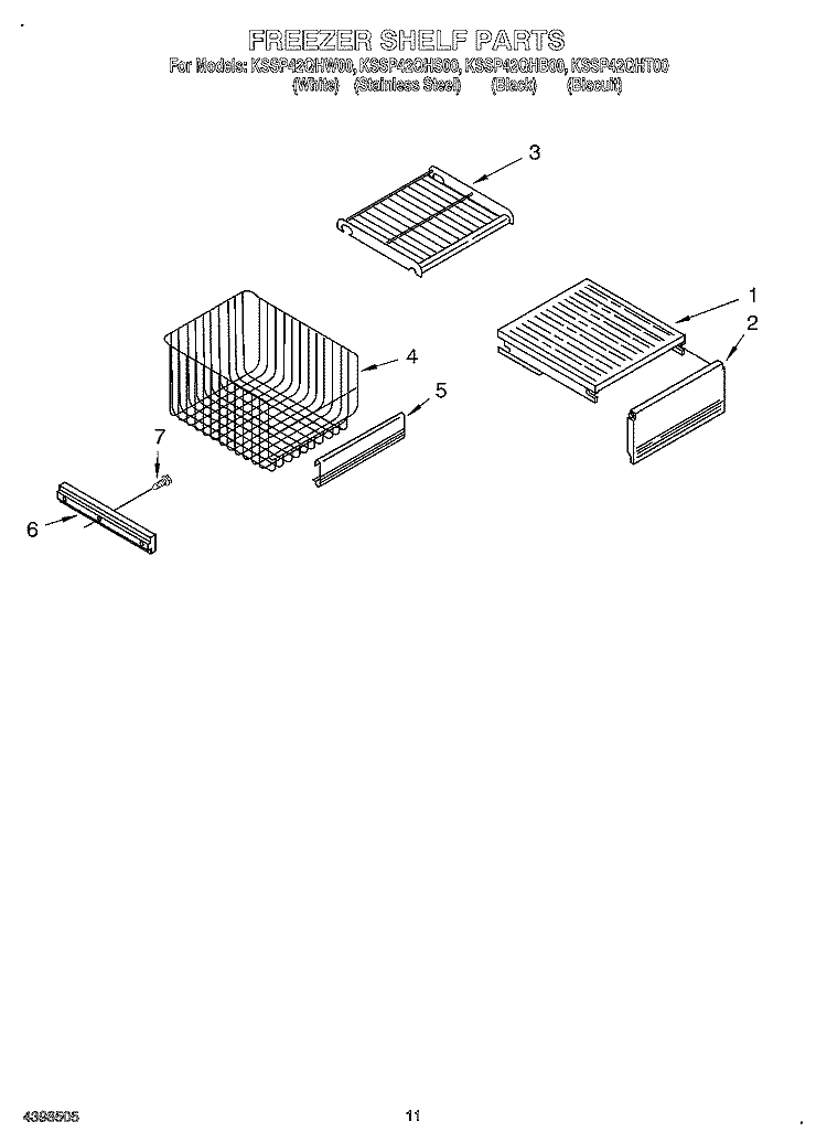 FREEZER SHELF Diagram and Parts List for KSSP42QHS00  KitchenAid Refrigerator