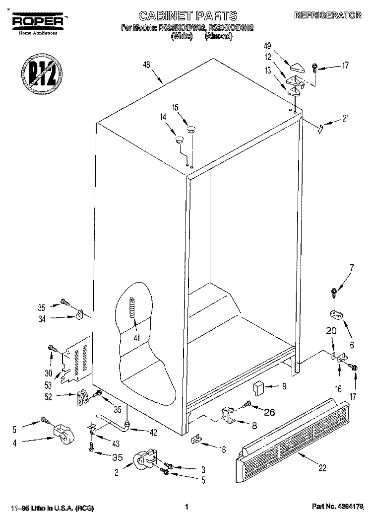 CABINET Diagram and Parts List for RS20DKXDN02  Roper Refrigerator