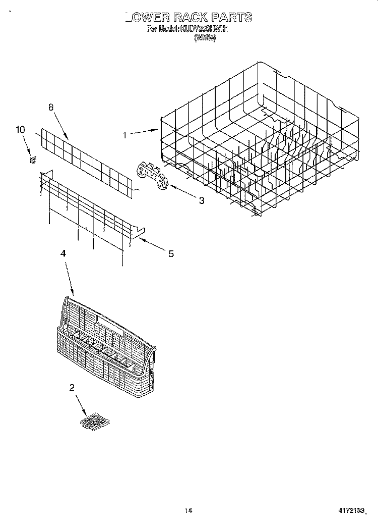 LOWER RACK Diagram and Parts List for KUDY25SHWH1  KitchenAid Dishwasher