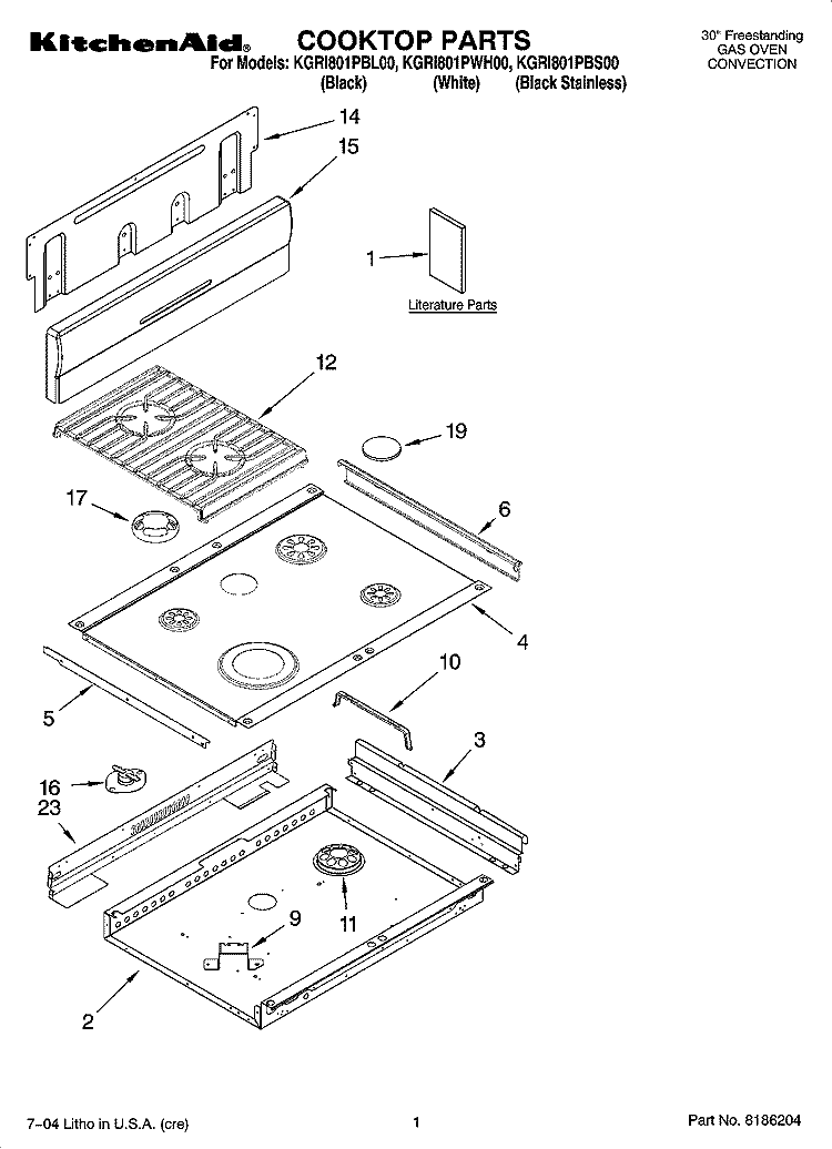 COOKTOP PARTS Diagram and Parts List for KGRI801PBL00  KitchenAid Range