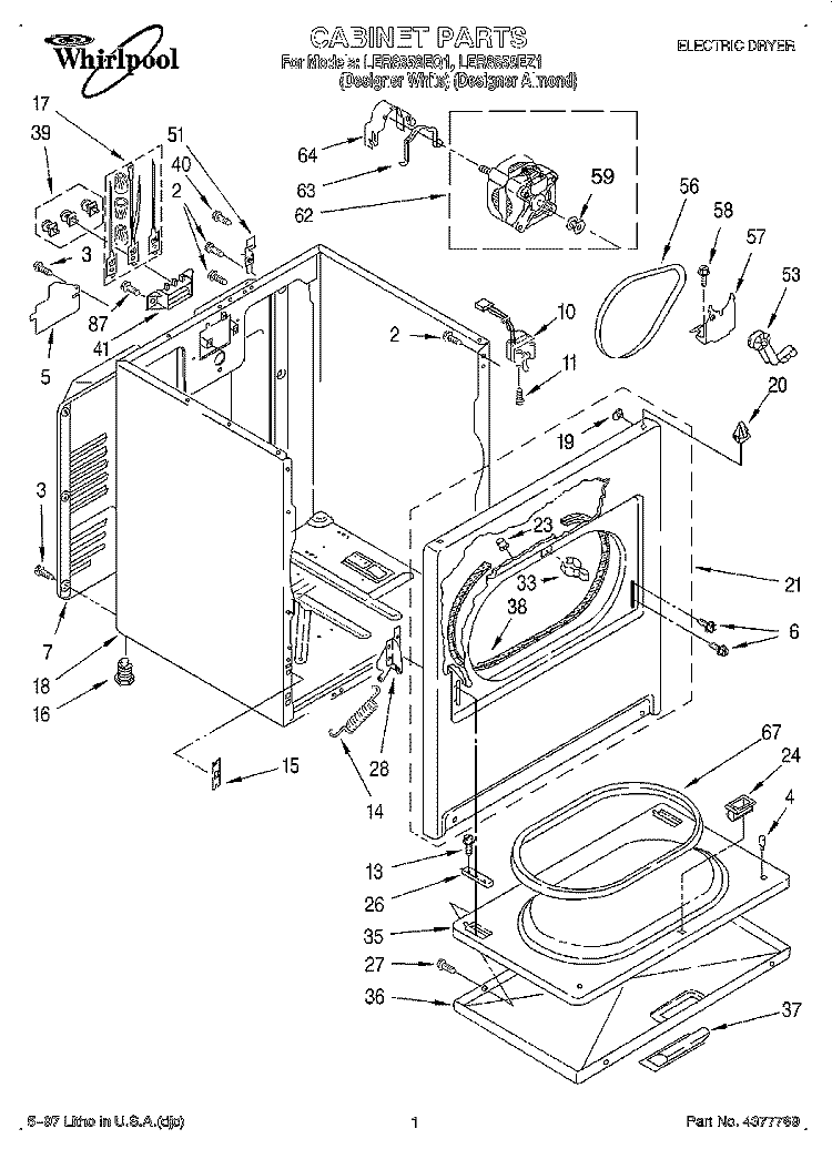 SECTION Diagram and Parts List for LER8858EZ1  Whirlpool Dryer