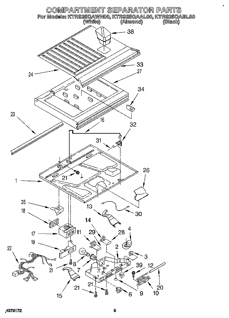 COMPARTMENT SEPARATOR Diagram and Parts List for KTRS25QAAL00  KitchenAid Refrigerator