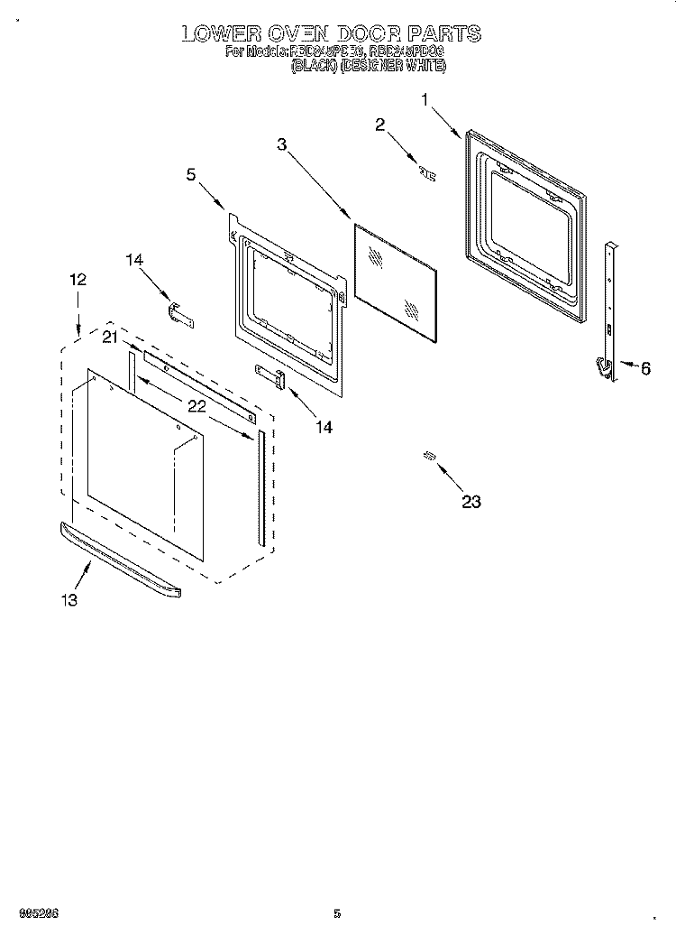 LOWER OVEN DOOR Diagram and Parts List for RBD245PDQ3  Whirlpool Wall Oven
