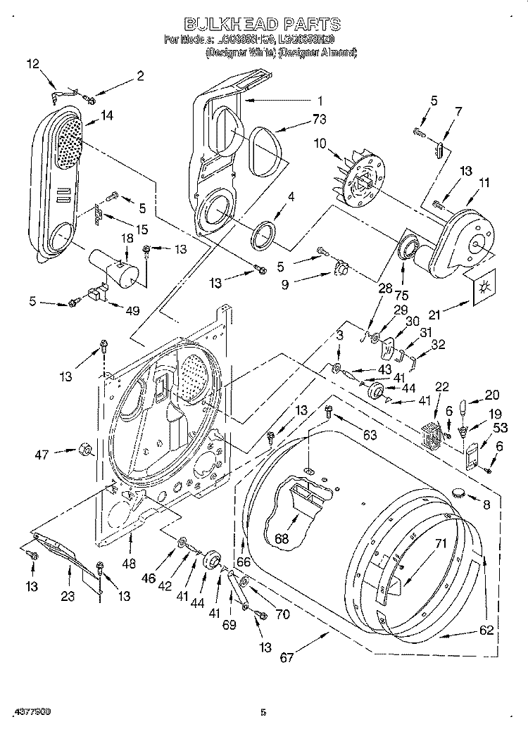 BULKHEAD Diagram and Parts List for LGQ8858HQ0  Whirlpool Dryer