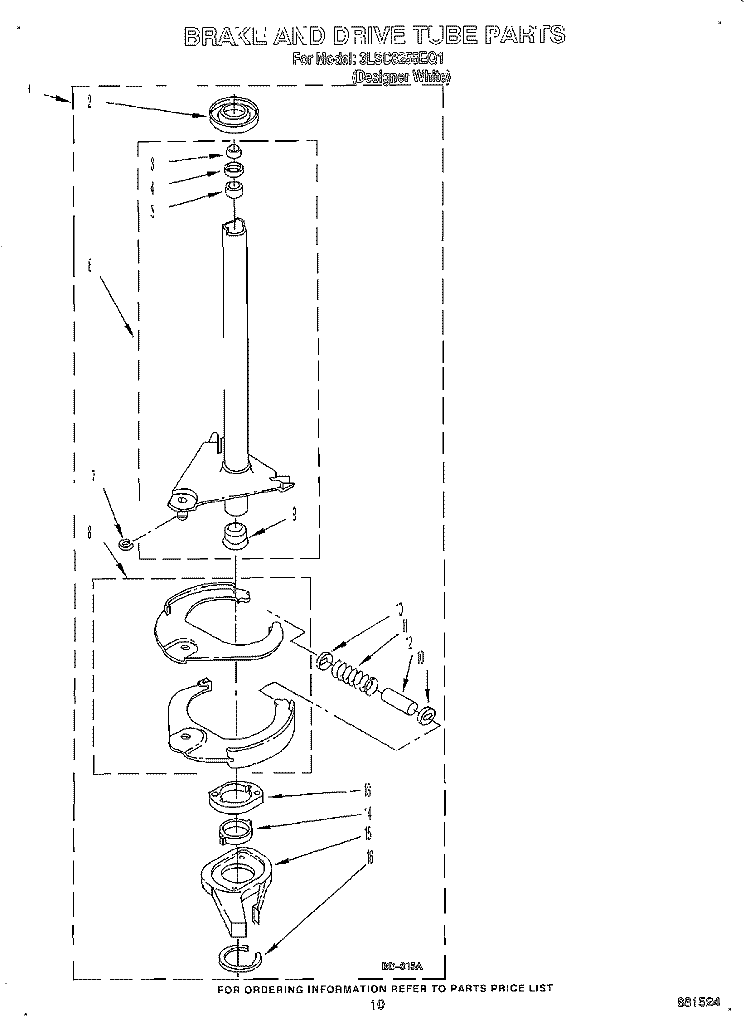 BRAKE AND DRIVE TUBE Diagram and Parts List for 3LSC8255EQ1  Whirlpool Washer