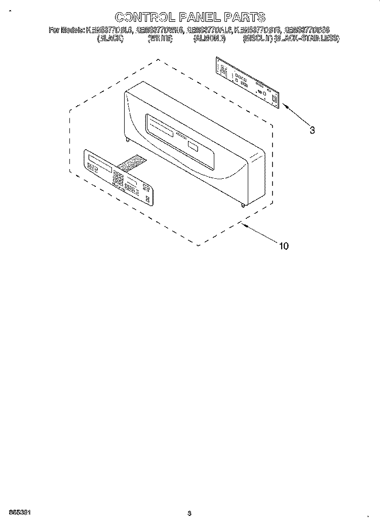 CONTROL PANEL, LITERATURE Diagram and Parts List for KEMS377DAL6  KitchenAid Microwave Oven Combo