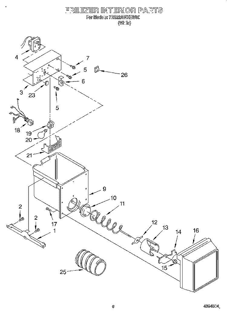 FREEZER INTERIOR Diagram and Parts List for 7RS22AWXEW00  Whirlpool Refrigerator