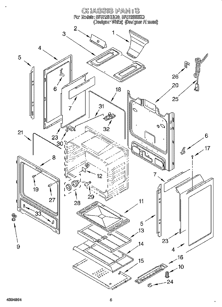 CHASSIS Diagram and Parts List for SF372BEEQ0  Whirlpool Range