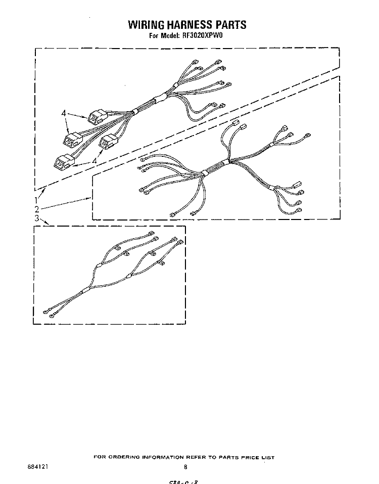 WIRING HARNESS Diagram and Parts List for RF3020XPW0  Whirlpool Range