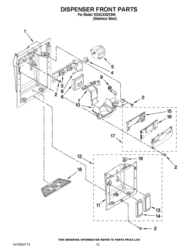 DISPENSER FRONT PARTS Diagram and Parts List for KSSC42QVS04  KitchenAid Refrigerator