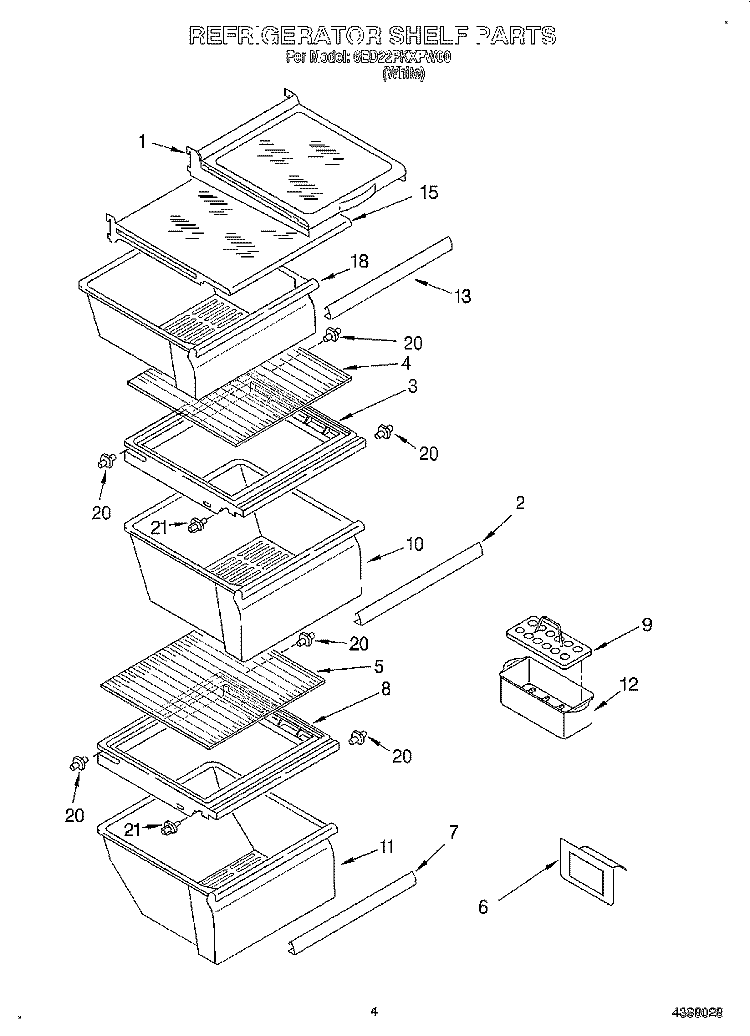 REFRIGERATOR SHELF Diagram and Parts List for 6ED22PKXFW00  Whirlpool Refrigerator