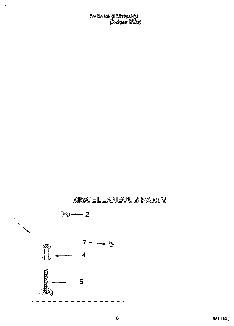 MISCELLANEOUS Diagram and Parts List for 6LBR7255AQ2  Whirlpool Washer