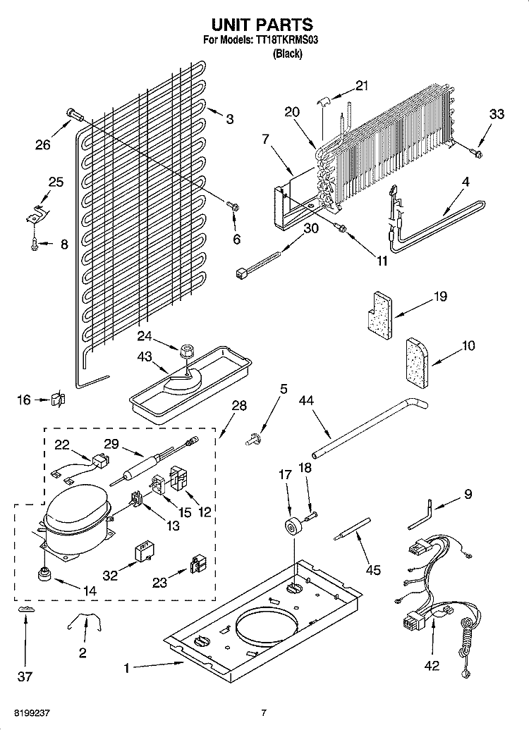 UNIT PARTS Diagram and Parts List for TT18TKRMS03  Estate Refrigerator