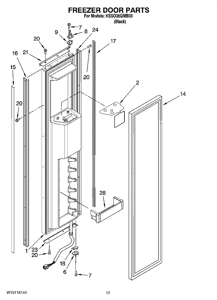 FREEZER DOOR PARTS Diagram and Parts List for KSSO36QMB03  KitchenAid Refrigerator