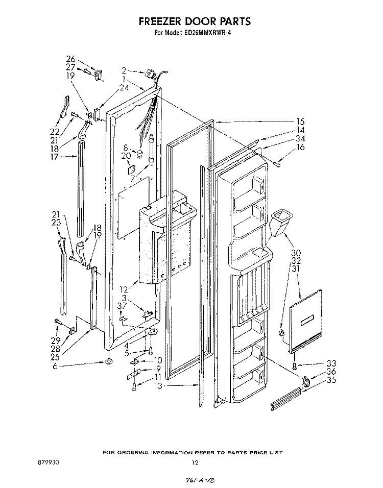 FREEZER DOOR Diagram and Parts List for ED26MMXRWR4  Whirlpool Refrigerator