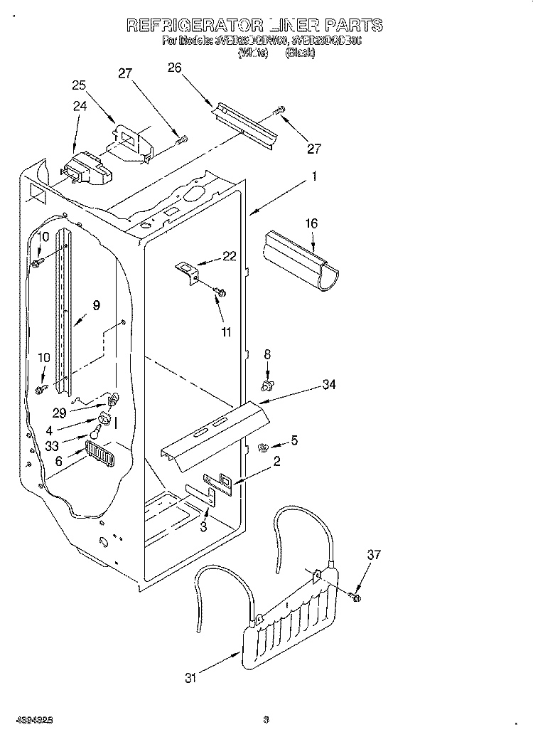 REFRIGERATOR LINER Diagram and Parts List for 3VED29DQDW00  Whirlpool Refrigerator