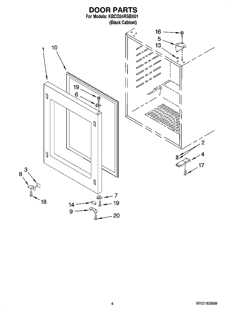 DOOR PARTS Diagram and Parts List for KBCO24RSBX01  KitchenAid Wine and Beverage Cooler