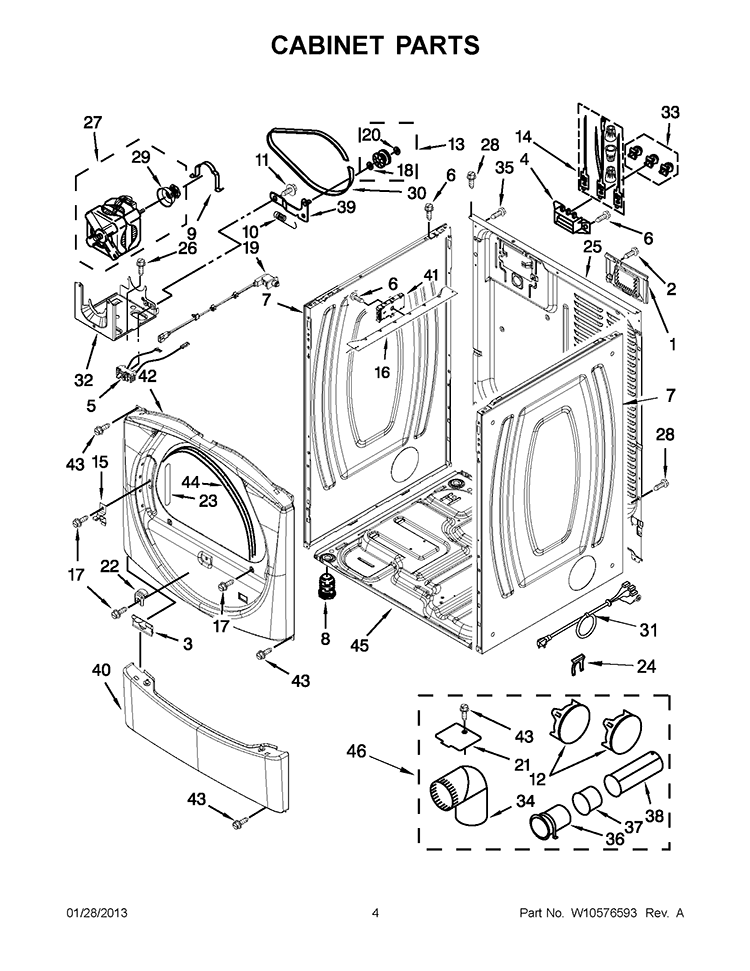 CABINET PARTS Diagram and Parts List for YWED9050XW2  Whirlpool Dryer