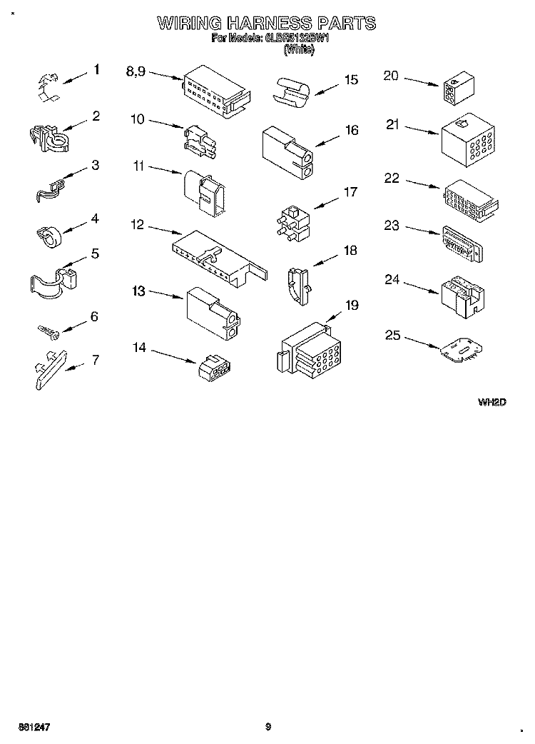 WIRING HARNESS Diagram and Parts List for 6LBR5132BW1  Whirlpool Washer