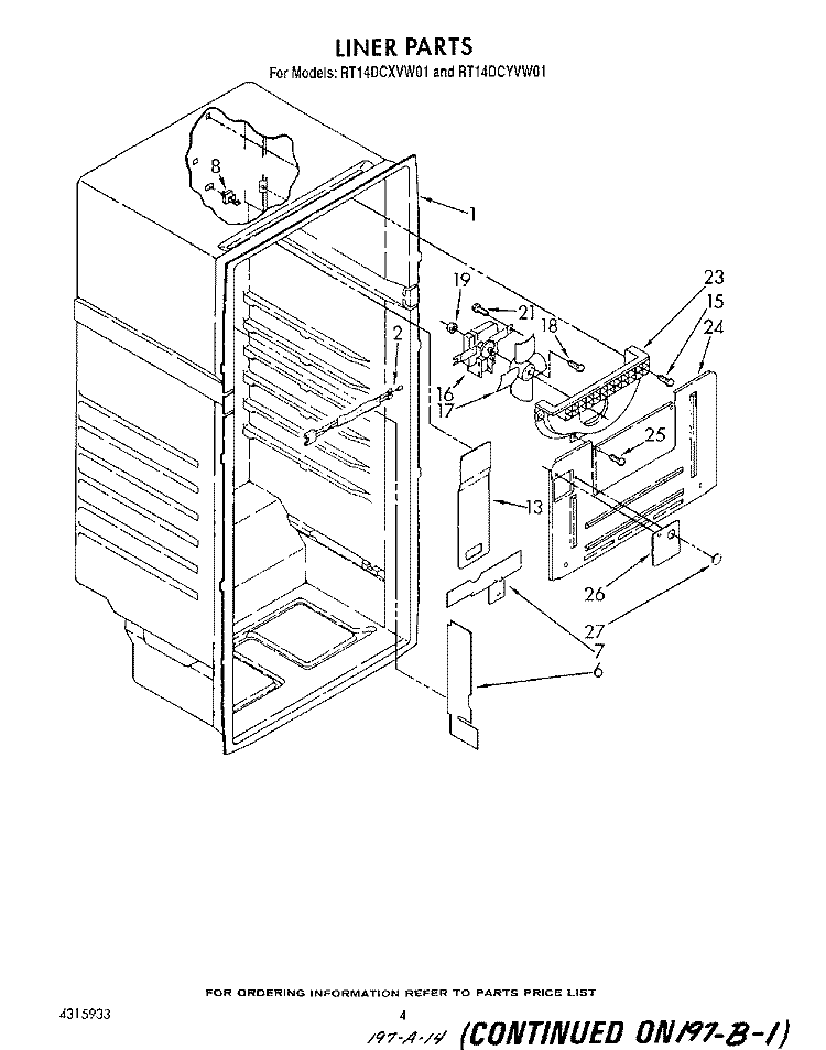 LINER Diagram and Parts List for RT14DCYVW01  Roper Refrigerator