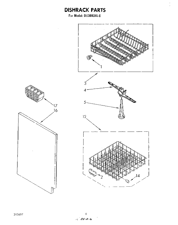 DISHRACK Diagram and Parts List for DU3003XL0  Whirlpool Dishwasher