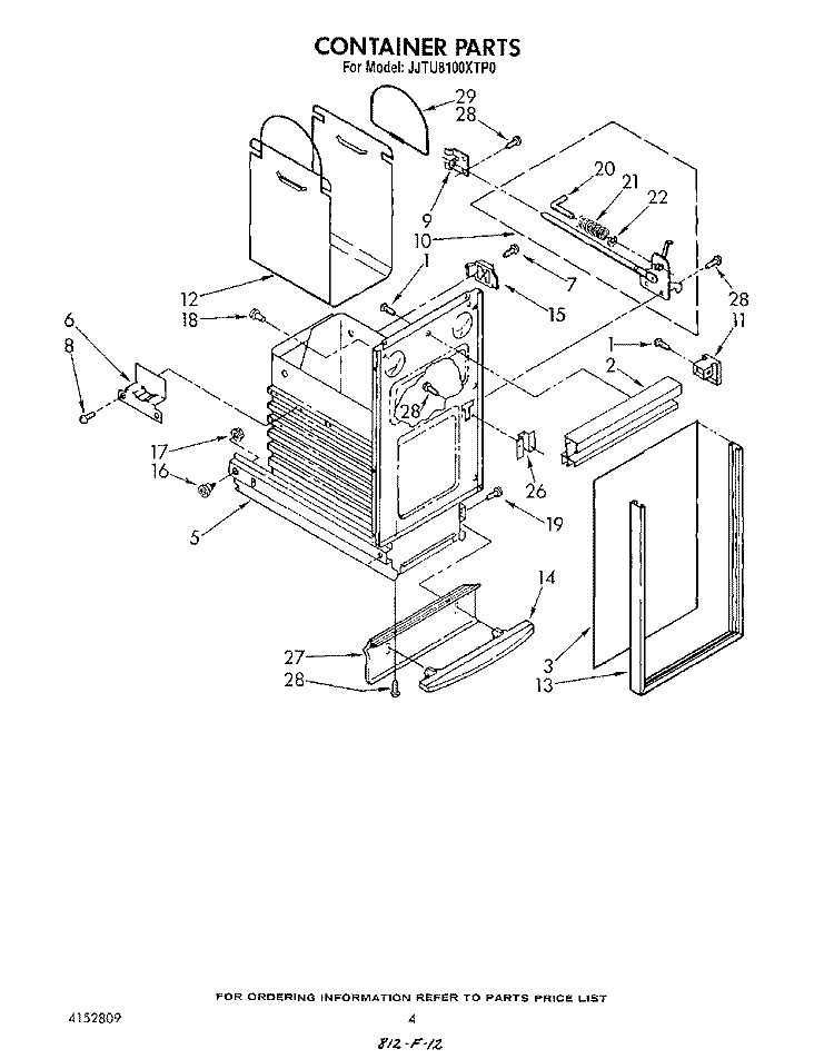 CONTAINER Diagram and Parts List for JJTU8100XTP0  Whirlpool Trash Compactor