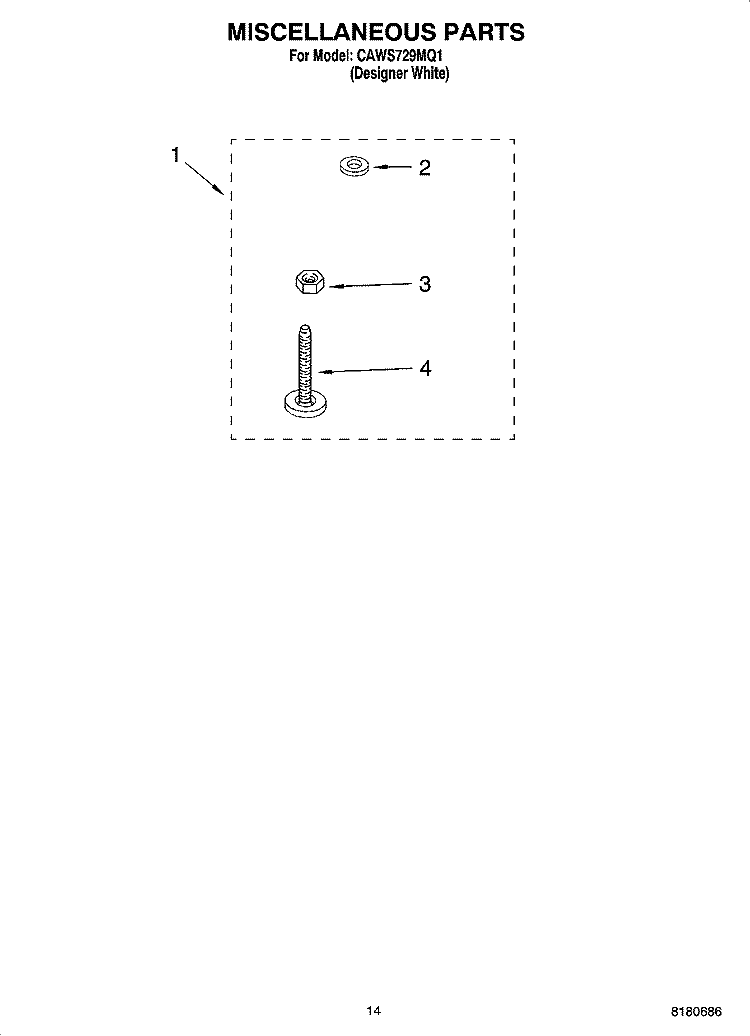 MISCELLANEOUS  PARTS, OPTIONAL PARTS (NOT INCLUDED) Diagram and Parts List for CAWS729MQ1  Crosley Washer