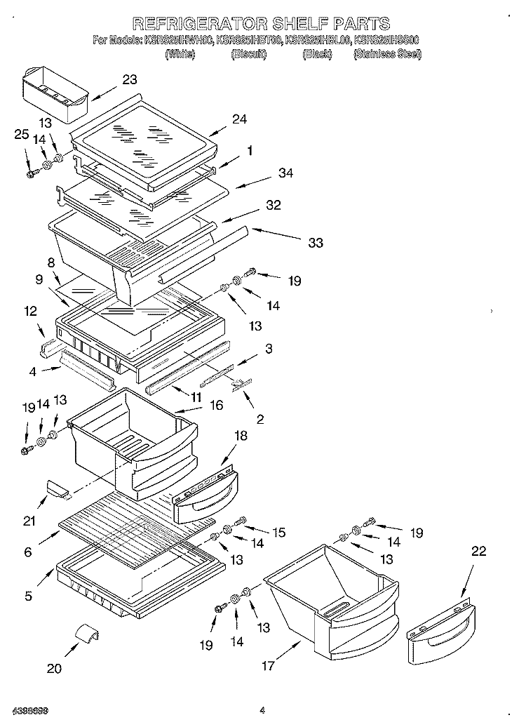 REFRIGERATOR SHELF Diagram and Parts List for KSRS25IHSS00  KitchenAid Refrigerator