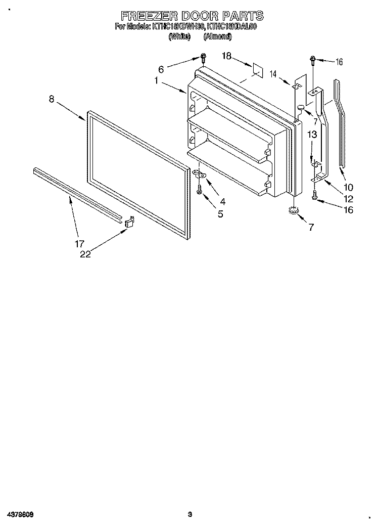 FREEZER DOOR Diagram and Parts List for KTHC18KDAL00  KitchenAid Refrigerator