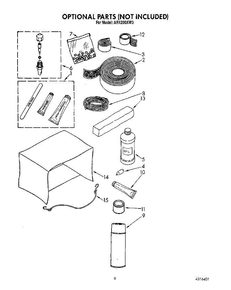 OPTIONAL Diagram and Parts List for AR1200XW3  Whirlpool Air Conditioner