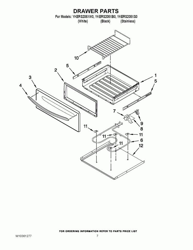 DRAWER PARTS Diagram and Parts List for YKERS208XB0  KitchenAid Range