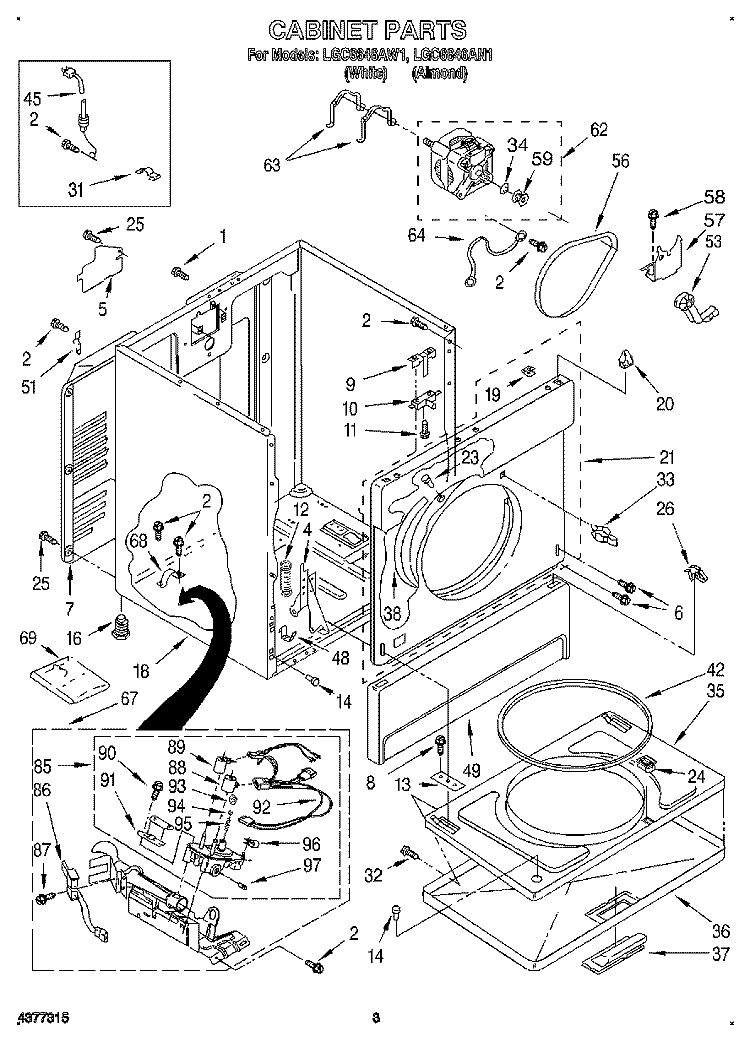 CABINET Diagram and Parts List for LGC6646AN1  Whirlpool Dryer