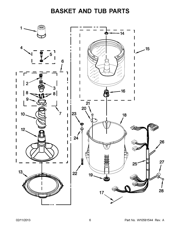 BASKET AND TUB PARTS Diagram and Parts List for 7MWTW1801BQ0  Whirlpool Washer