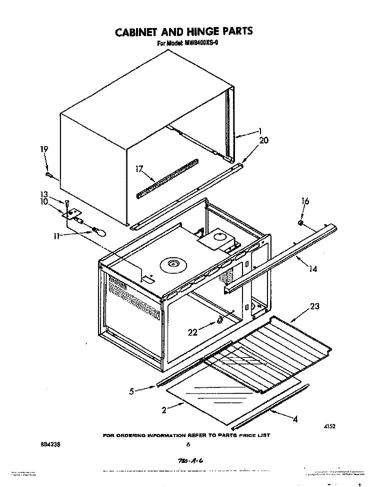 CABINET AND HINGE Diagram and Parts List for MW8400XW0  Whirlpool Microwave