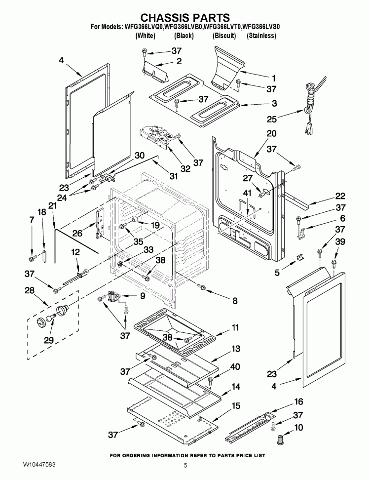 CHASSIS PARTS Diagram and Parts List for WFG366LVQ0  Whirlpool Range