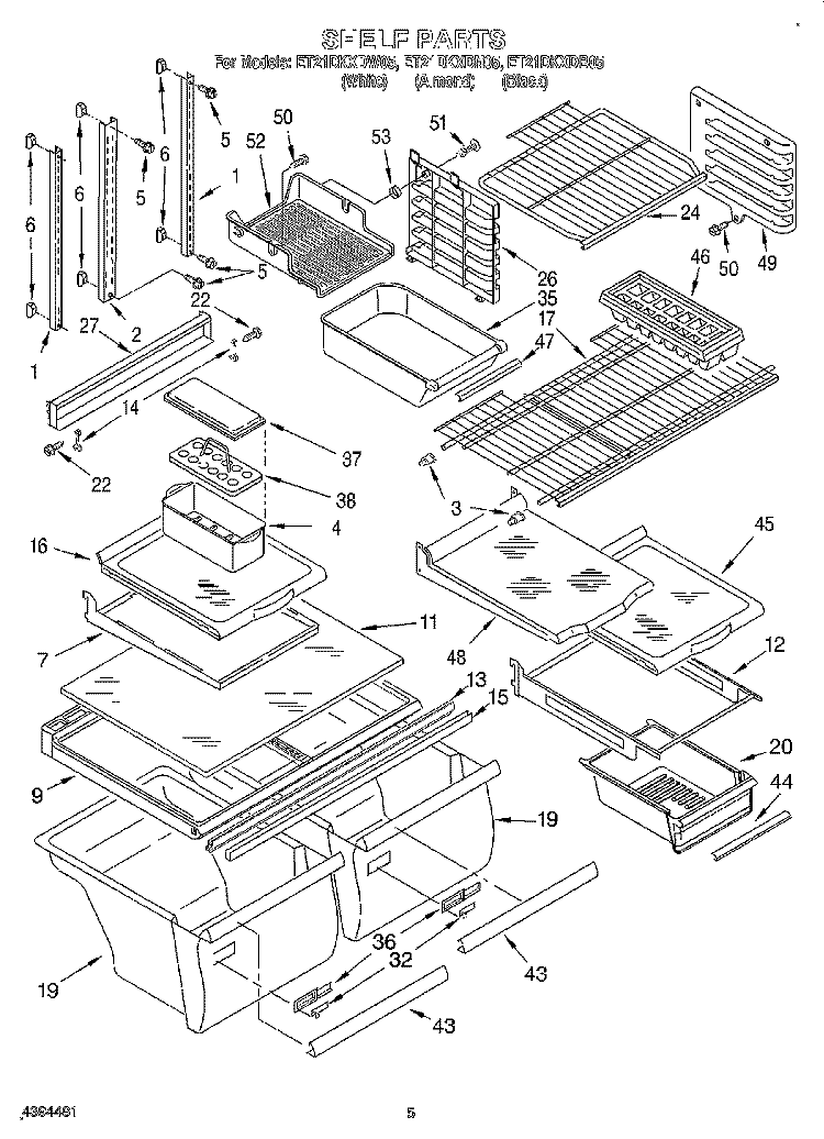 SHELF Diagram and Parts List for ET21DKXDW05  Whirlpool Refrigerator