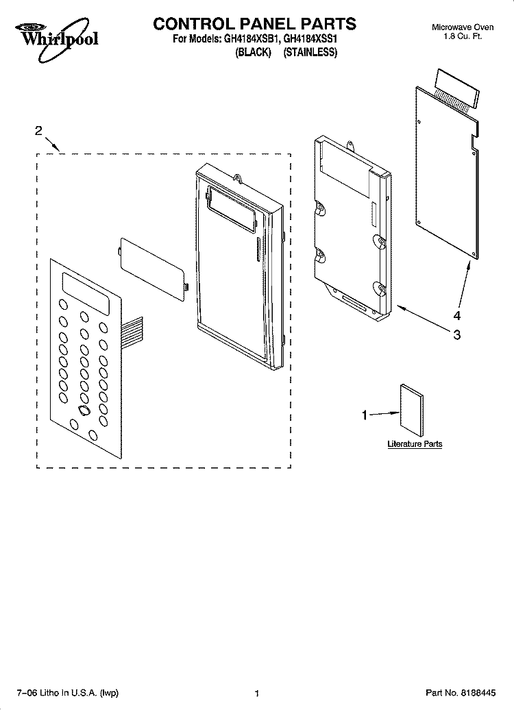 CONTROL PANEL PARTS Diagram and Parts List for GH4184XSS1  Whirlpool Microwave