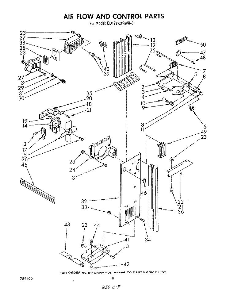 AIRFLOW AND CONTROL Diagram and Parts List for ED19VKXRWR0  Whirlpool Refrigerator