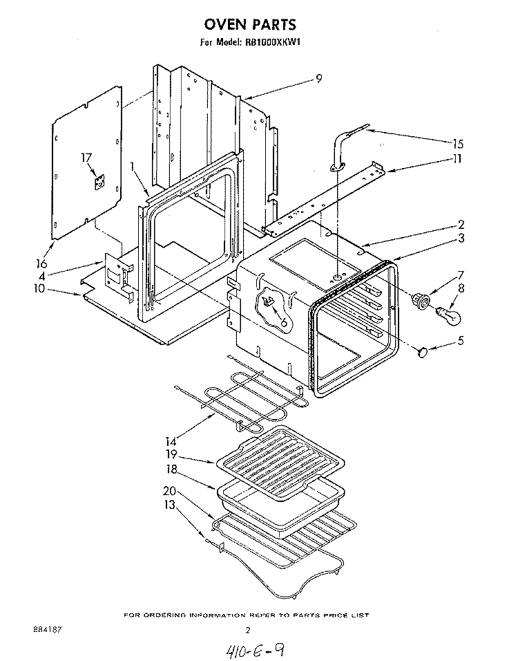 OVEN Diagram and Parts List for RB1000XKW1  Whirlpool Wall Oven