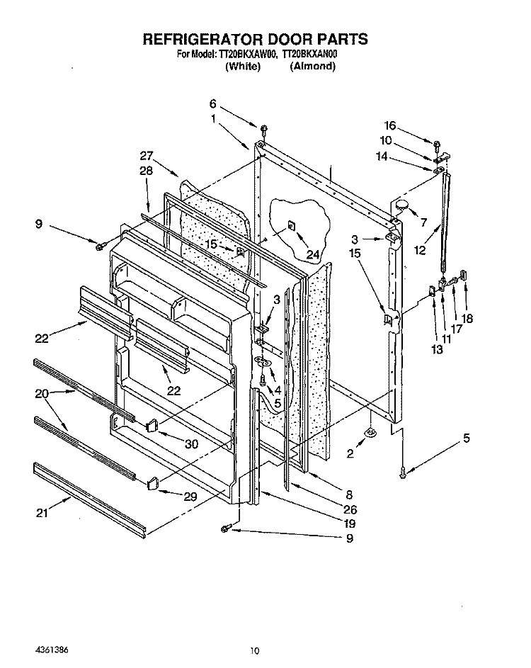 REFRIGERATOR DOOR, LIT/OPTIONAL Diagram and Parts List for TT20BKXAN00  Whirlpool Refrigerator