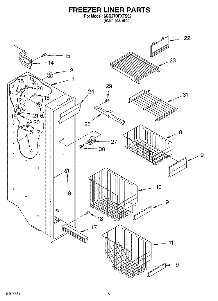 FREEZER LINER Diagram and Parts List for 6GD27DFXFS02  Whirlpool Refrigerator