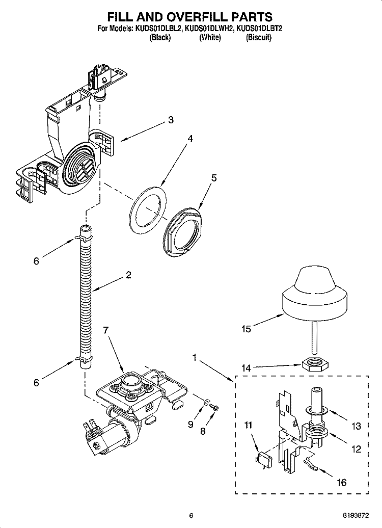 FILL AND OVERFILL PARTS Diagram and Parts List for KUDS01DLBT2  KitchenAid Dishwasher