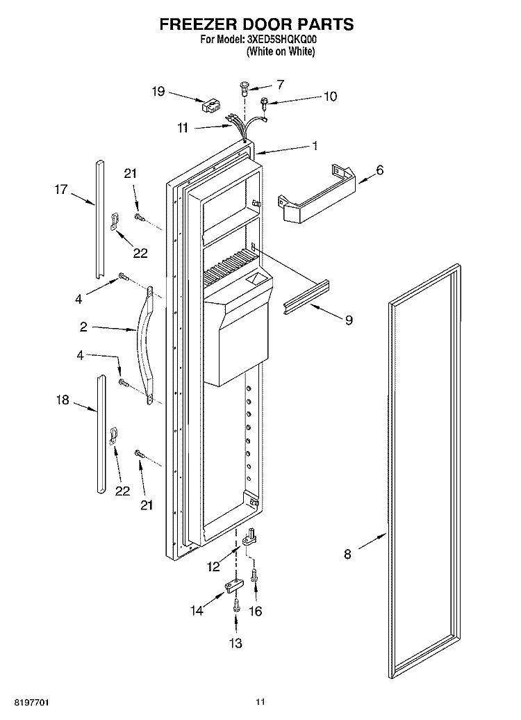 FREEZER DOOR Diagram and Parts List for 3XED5SHQKQ00  Whirlpool Refrigerator